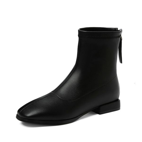 

2021 new autumn winter pu leather fashion thick heel ankle boots round toe casual women shoes size 34-43 tnip, Black