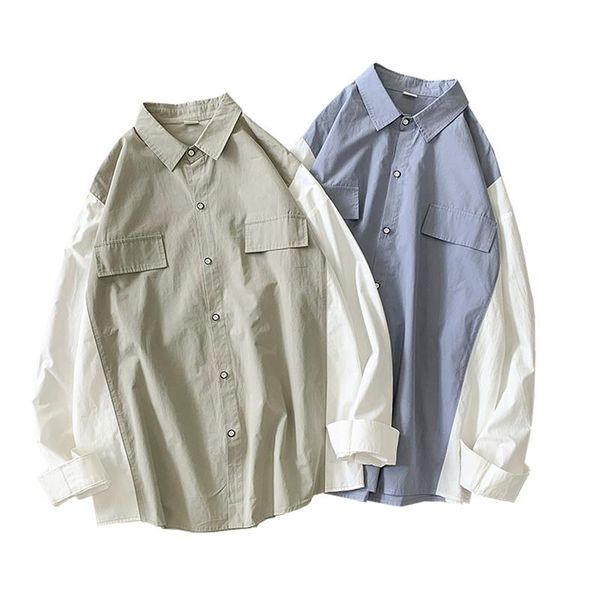

men's casual shirts autumn fashion loose stitching long-sleeved shirt, White;black