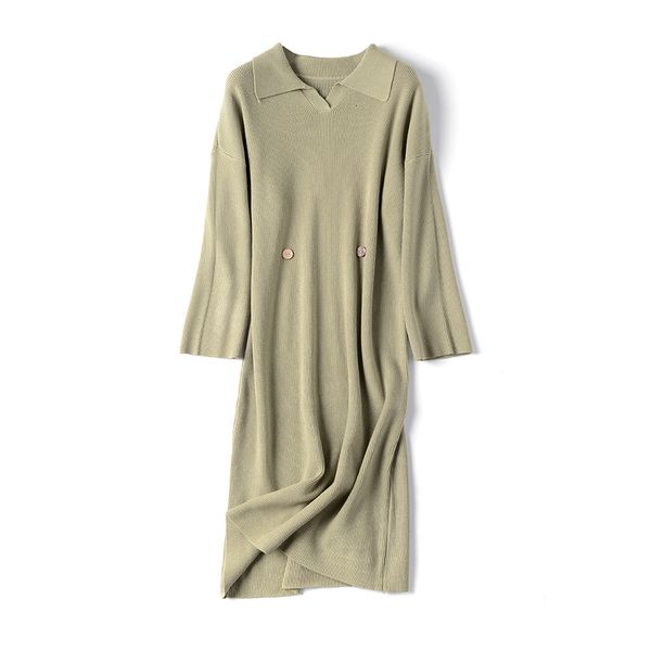 

2021 new autumn winter thick straight turndown collar knit women long female chic sweater elegant dress vukv, White;black