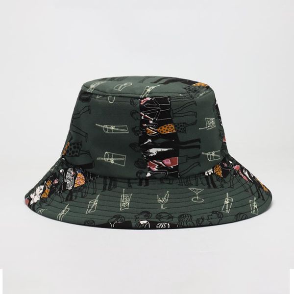 

cokk 2020 new double sided fisherman hat hip hop graffiti fashion bucket hat women men korean cool flat bucket hats swy bbykwy bdehome, Blue;gray