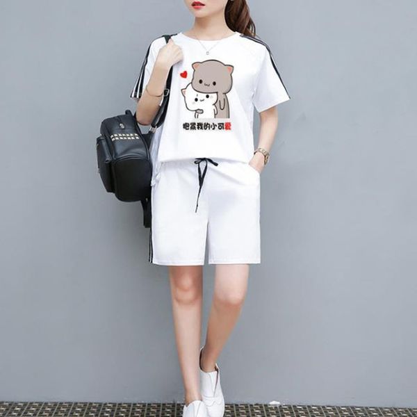

g600i korean summer new 2020 cartoon print loose large short sleeve t-shirt student shorts casual t-shirt shortsshorts and sports suit cz1dh, Gray