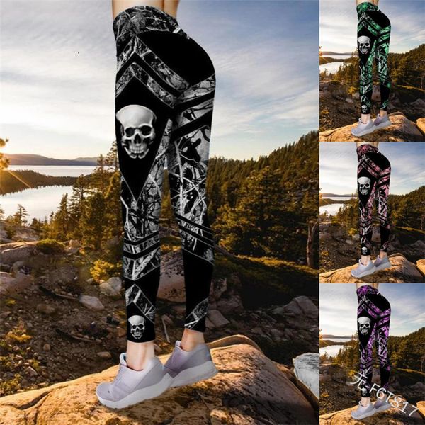

2020 new skull head slim leggings sports yoga women's hip lifting and thin printing tights, Black