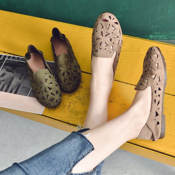 

лето женщины плоские туфли мягкий повседневный мокасины женский балетки сладкие cut out замша скольжению на мокасины дышащая ladies обувь 20, Black