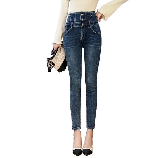 

women's jeans 2021 autumn and winter high waist stretch slim feet, Blue