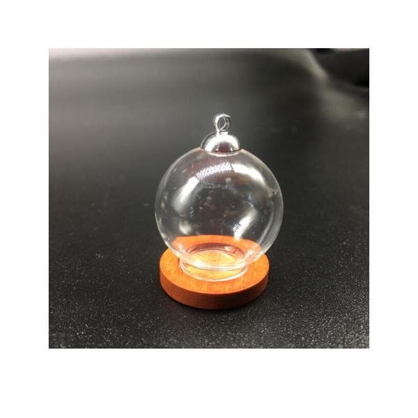 

5sets/lot 25*15mm round glass globe orbs bottle wood base beads cap set wishing glass vial cover dome glass bottle cut bbysve, Black