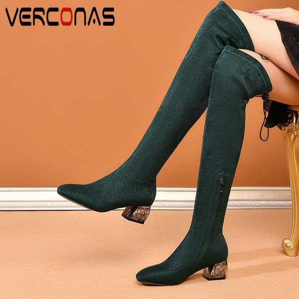 

boots verconas fashion women over-the-knee autumn winter shoes woman thick heels zipper stretch tight high1, Black
