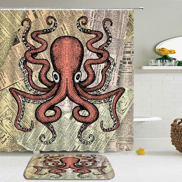 

2pcs / set octopus душ шторы набор mat ванной водонепроницаемая ванна шторы с прямоугольник покрытием напольный коврик