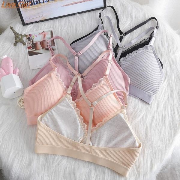 

lingerie underwear women's bas backless bralette seamless padded bra cotton thin wireless brassiere1, Black;white