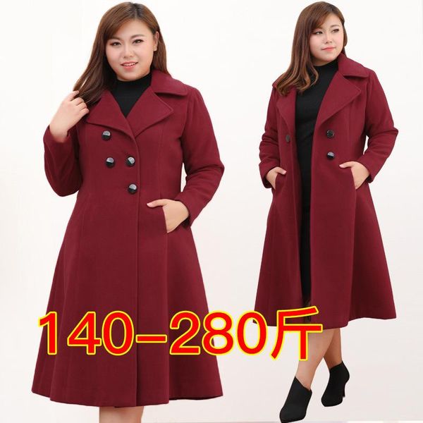 

large women's 200kg fat mm autumn winter 2020 medium length woolen coat, Black