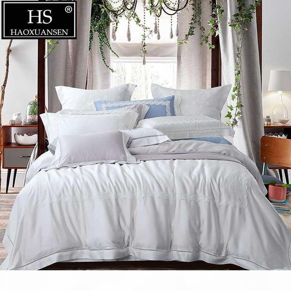 

high-end tencel lyocell lace white 4 piece bedding sets 100% tencel silk super soft breathable bed linens  king size sheets