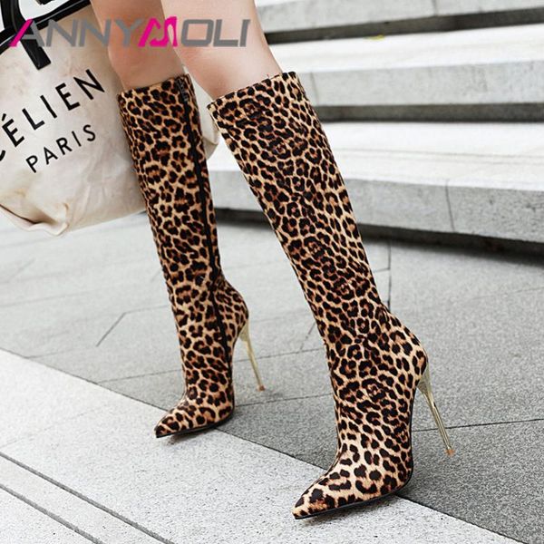 

annymoli winter knee high boots women mixed colors thin heel tall boots zipper super high heel shoes lady autumn plus size 34-46, Black