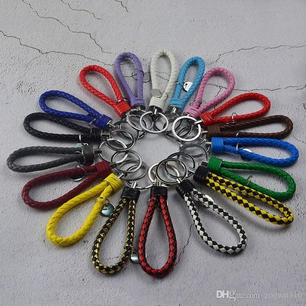 

40 colors leather woven metal keychain braided rope key chain handbag pendant key chain holder car metal key rings men women vt1545 t03