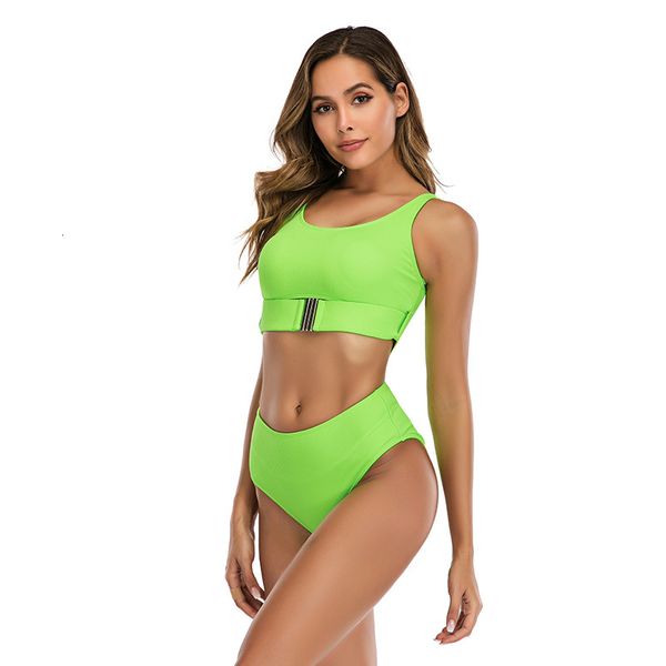 

new 2021 split high waist pure color swimsuit 5cde, White;black