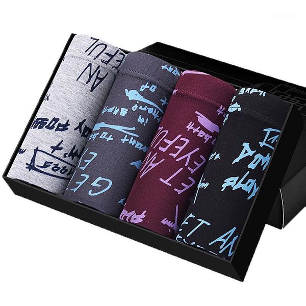 

2020 new men's modal trunks breathable comfortable letter 4 pcs pieces lot underwear men boxer shorts gay shorts male1, Black;white