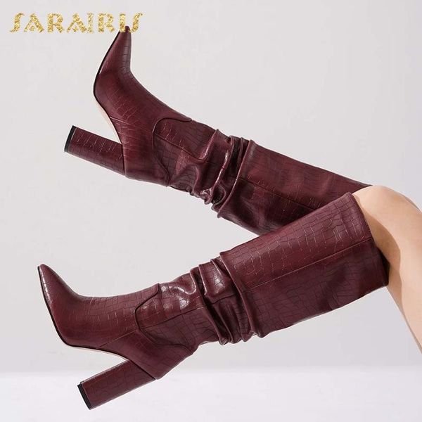 

sarairis 2021 super high heels snake print mature elegant boots woman shoes pleated trendy ins shoes ladies boots, Black