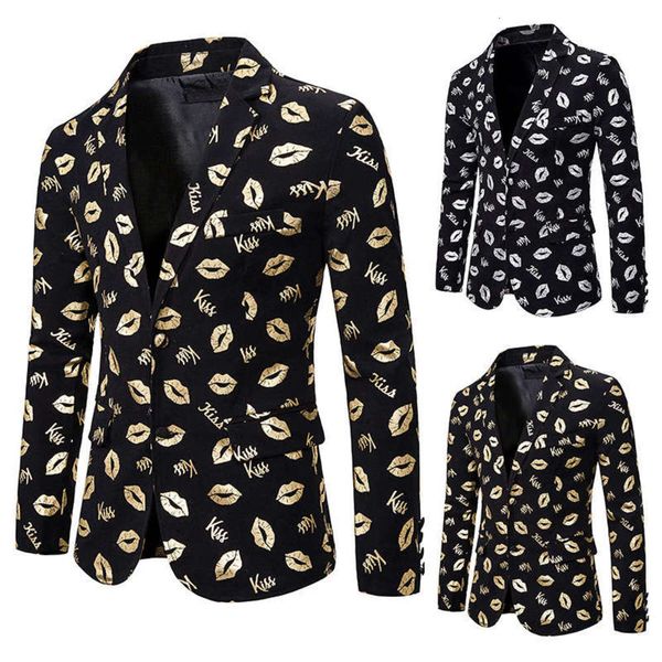

slim fashion lips gilt printed suit men's dress show coat x142, White;black
