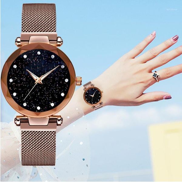 

luxury sta-rry sky watch magnetic band women quartz wristwatch diamond watche female watches gifts for woman luxury clock1, Slivery;brown