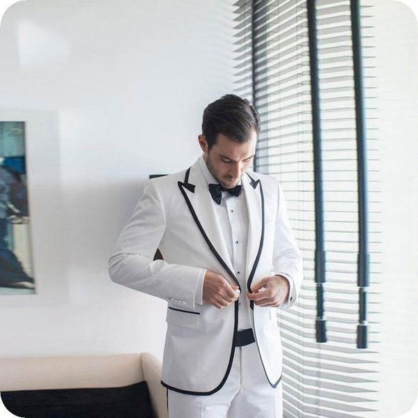 

custom made white wedding suits for men black shawl lapel slim fit groom tuxedo man blazer jacket pants 2piece costume homme1, White;black