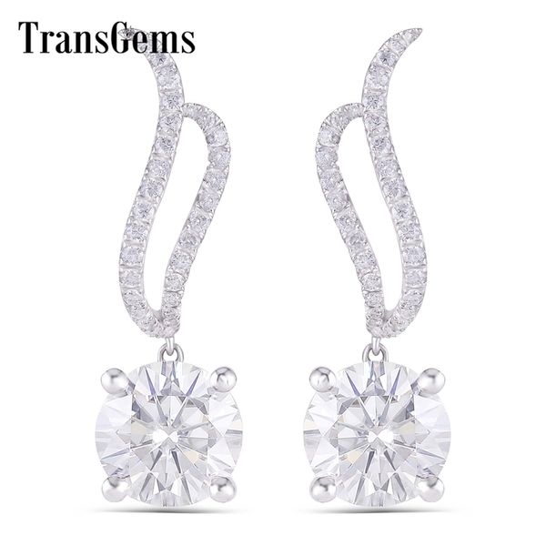 TransGems 14K 585 oro bianco 2CTW 6.5mm GH incolore Moissanite orecchini a goccia push back per le donne gioielleria raffinata regali di anniversario Y200620