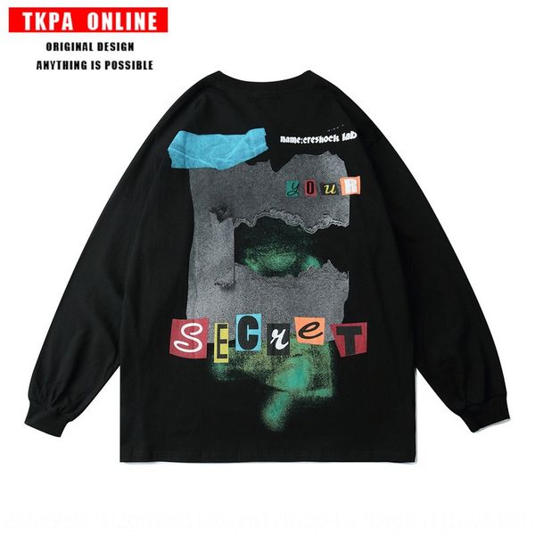 

tkpa men's wear autumn and winter new high street fashion t-shirt brand hip hop print oversize loose t-shirt long sleeve men's fas, Blue