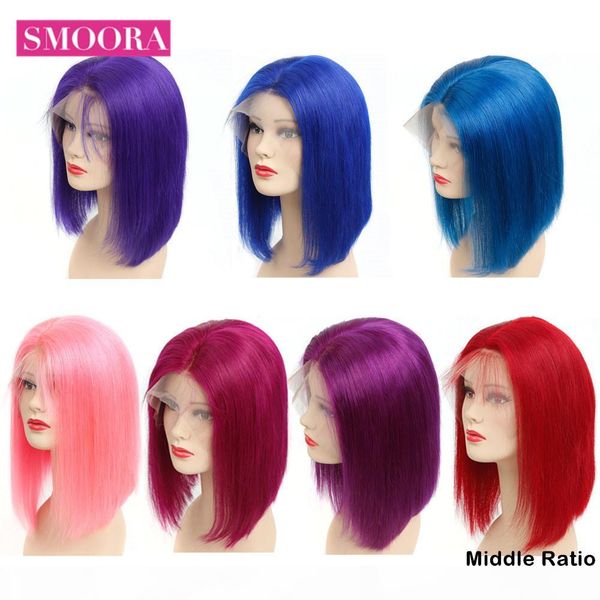 

glueless полный шнурок человеческих волос парики бразильский прямые волосы красный розовый синий фиолетовый цвет кружева парики для женщин r, Black;brown