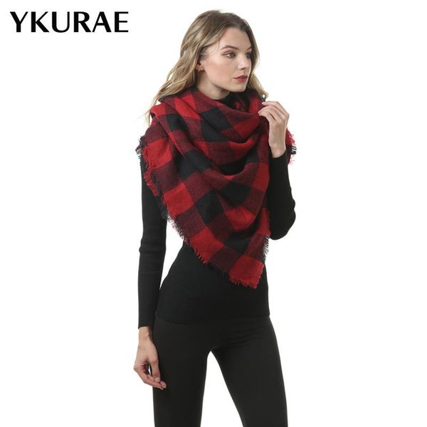 

scarves women' s winter plaid square scarf warm ladies oversize shawl cloak luxury designer female autumn fl255, Blue;gray