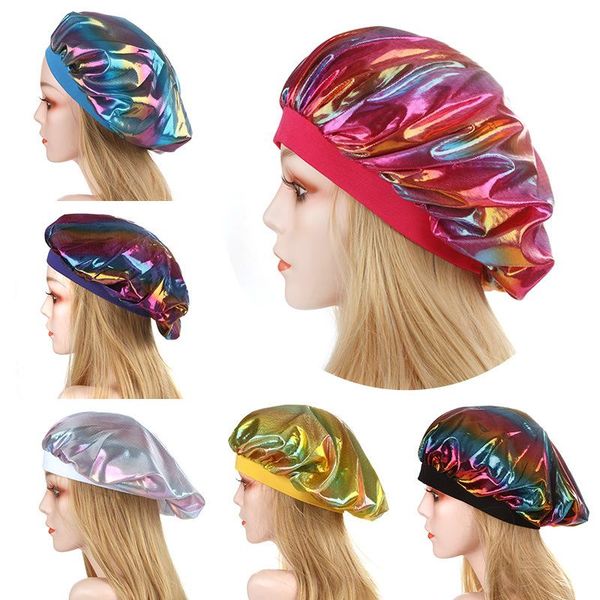 

new floral prints nightcap wide side satin sleeping cap hair loss caps chemotherapy hats beanie with soft elastic band hair care, Blue;gray