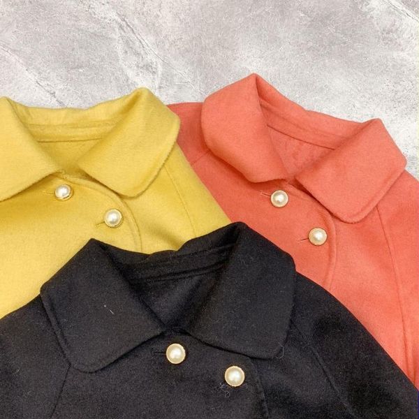 

net red pearl buckle double-sided long cashmere coat outer coat solid button turn-down collar single breasted slim long1, Black