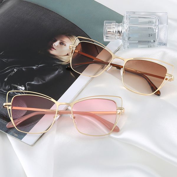 

2019 new fashion cat eye hollow metal frame sunglasses ocean glasses, White;black