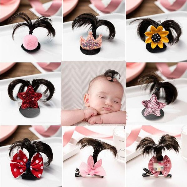 

cute newborn hairpin wig bow kawaii safety baby kid girls hair pins ornaments hairgrips hair clips headwear accessories, Slivery;white