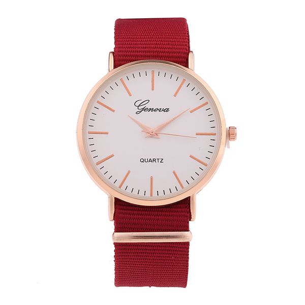 

fashion geneva wristwatch thin shell nylon rose gold strap clock women men student nice gift watch, Slivery;brown