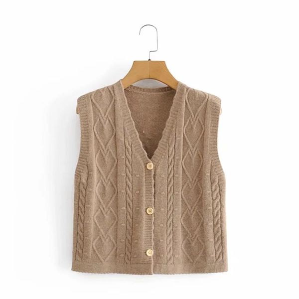 

2021 new women fashion solid color knitted vest sweaters vintage v neck side vents female single-breasted waistcoat chic cardigan t, White;black