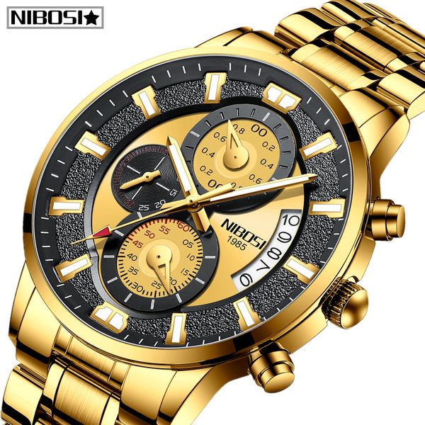 

2020 мода нибоси мужские часы лучшие роскошные бренд водонепроницаемые спортивные наручные часы хронограф кварц военная натуральная кожа rel, Slivery;brown