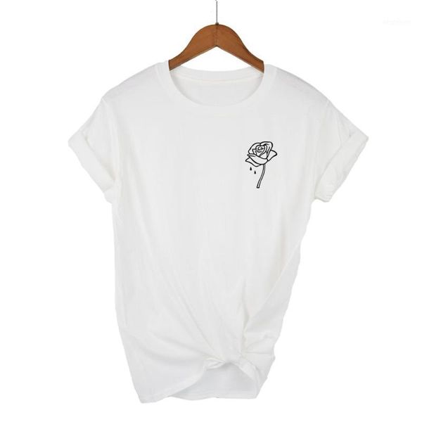 

women's t-shirt second half price rose flower pocket print women tshirt cotton casual funny t shirt for lady tee hipster tumblr drop sh, White
