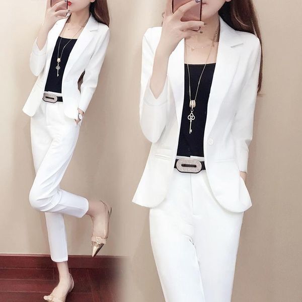 

autumn suit korean fashion 2020 spring and autumn new style white professional suit, female temperament british style two-piece