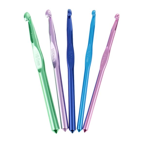 

5 pieces/set 6.5-10mm multicolour aluminum tunisian / afghan single pointed weave craft crochet hooks knitting needles, Silver