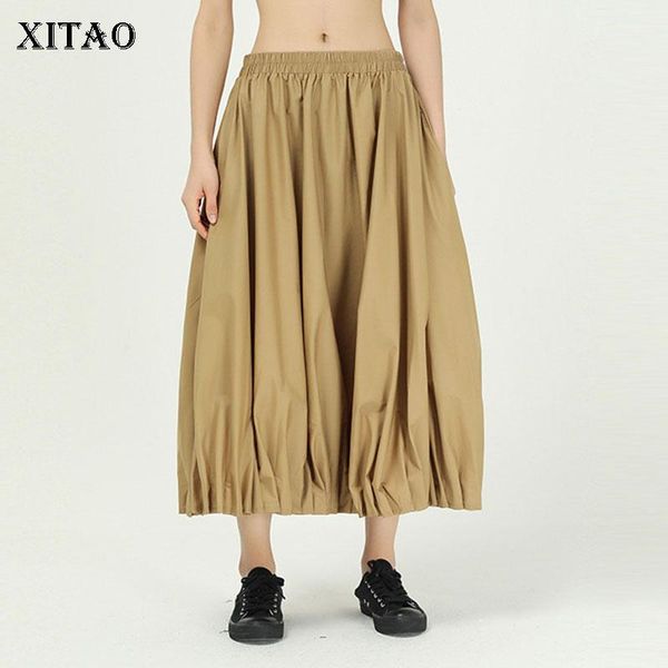 

xitao pleated women skirt fashion new women 2020 spring summer elastic waist pleated pocket minority casual skirt xj38131, Black