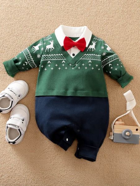 

yierying baby boy deer print bow neck jumpsuit she01, Blue