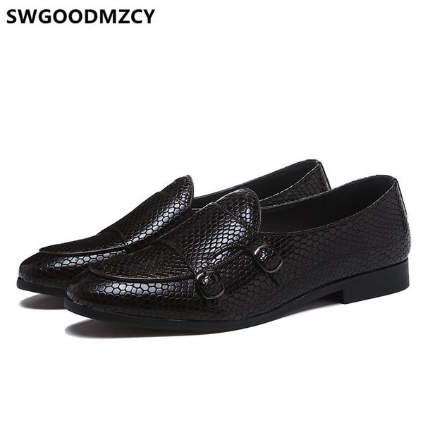 

double monk strap shoes formal coiffeur leather shoes men classic loafers italian brand designer men office big size 48, Black