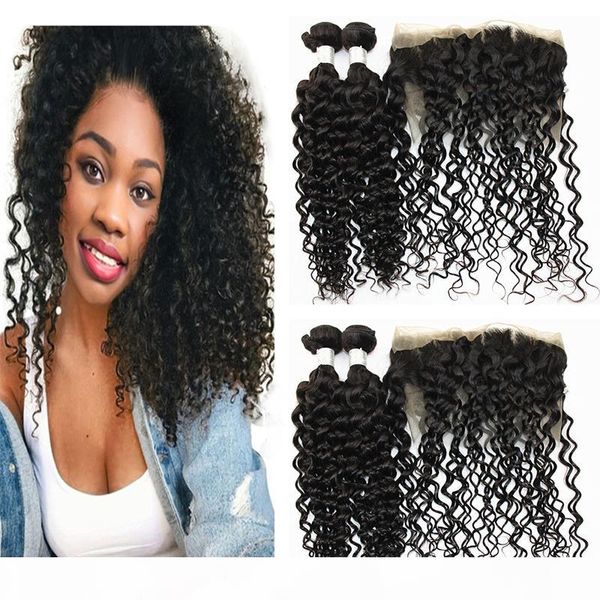 

100г bundle италия фигурные утков волос с фронтальная кружева закрытие бразильского деве связки человеческих волос с 13x4 закрытие natural c, Black;brown