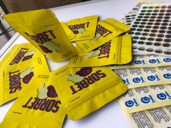 

california hologram and sf 3.5g mylar empty bag sorbet yellow bags label bags flavors stickers 3.5g cookies yxlya jjxh