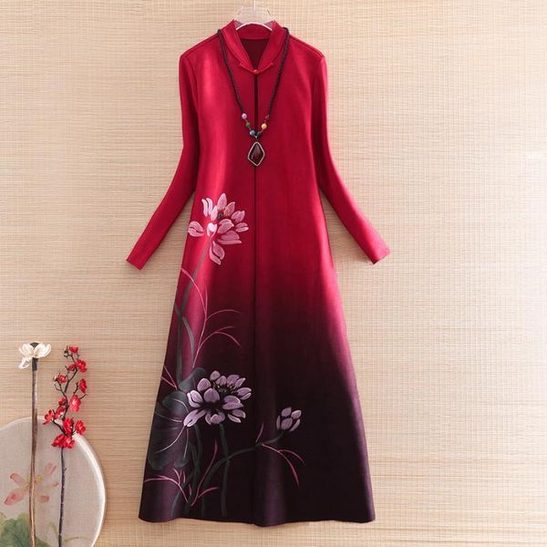 

autumn and winter trench coat for women hand painted flowers loose fashion coat high-end lady suede outerwear female -xxl1, Red
