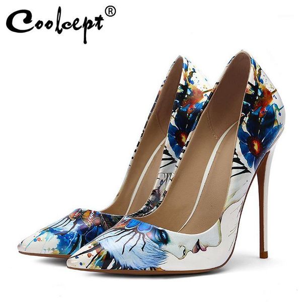 

coolcept plus size 34-45 brand women pumps fashion colorful hand-painted high heel shoes women pointed toe party footwear1, Black