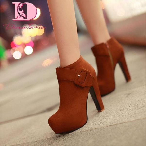 

boots doratasia ladies concise ankle flock round toe square high heels women 2021 party office shoes woman1, Black