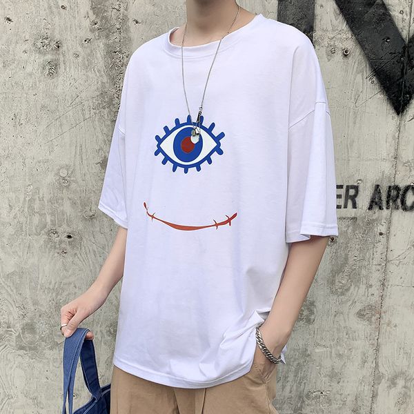 

summer 2020 new 5-point short printed t-shirt men's korean version loose lovers' harajuku bf style half sleeve base coat, White;black