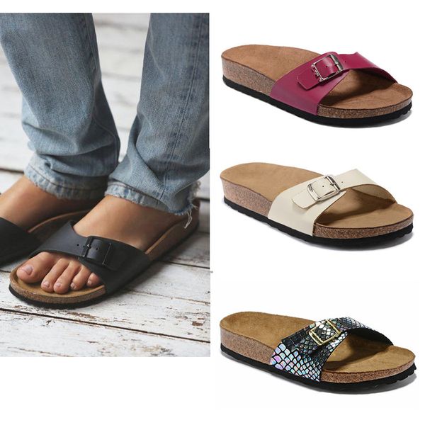 

New Hot Madrid Men Women Cork Slippers Pearl Sneakers Print Slide Summer Wide Flat Lady Sandals Slipper Leather beach shoes Flip Flops, 03