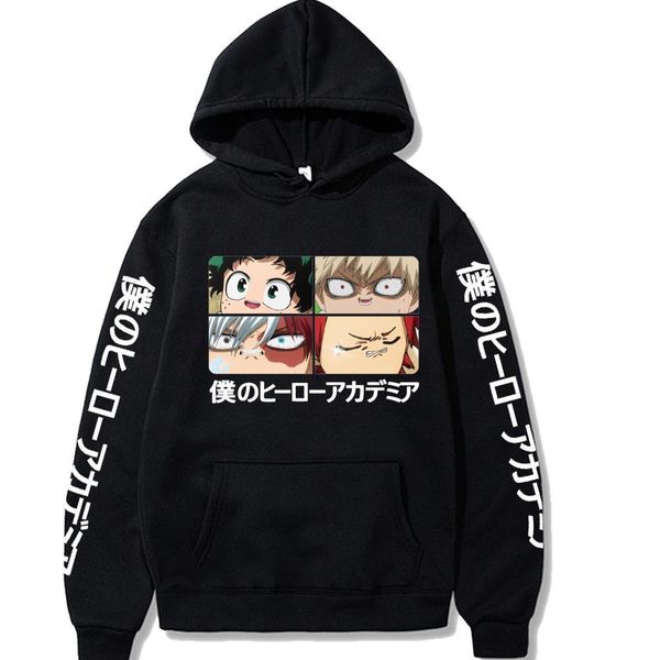 

my hero academia anime manga hoodie new s todoroki bakugou katsuki ochaco uraraka nice loose sweatshirt men pullover, Black