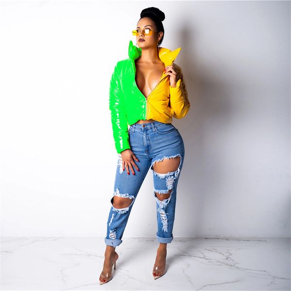 

pu bright colors matching women's padded jacket coats fashion casual sports cotton-padded jacket coat windproof outdoor clothing ly1105, White
