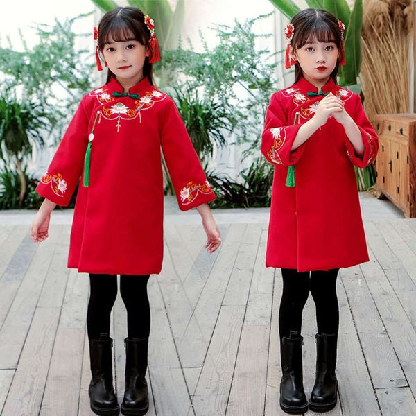 

cloth 2020 long new double faced sve woolen skirt winter red national qipao hanfu big girl drs, Red;yellow