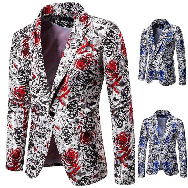 

rose costume suit nightclub men's host mc studio suit rose for men, White;black